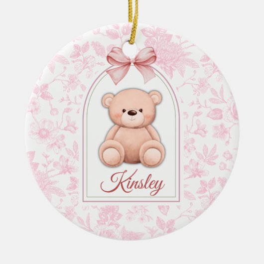 Kinsley | Aangepaste Roze Teddybeer Nursery Design Keramisch Ornament (Voorkant)