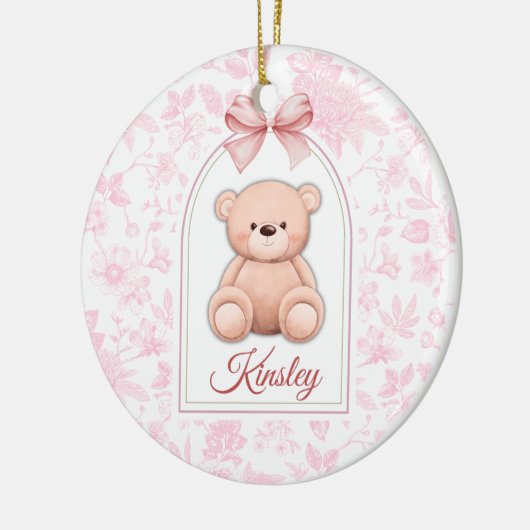Kinsley | Aangepaste Roze Teddybeer Nursery Design Keramisch Ornament (Links)