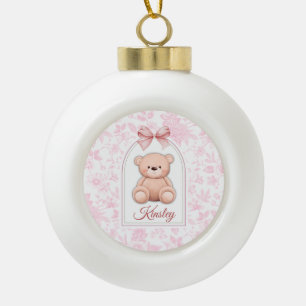Kinsley Aangepaste Roze Teddybeer Nursery Design Keramische Bal Ornament