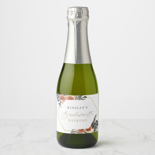 KINSLEY Boho Terracotta Bruidsfeest Mini Champagne Sparkling Wijnetiket (Voorkant)