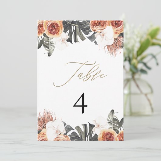 KINSLEY Boho Terracotta Dry Palm Table Numbers Kaart (Staand voorkant)