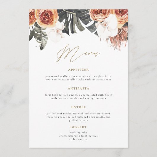 KINSLEY Boho Terracotta Floral Wedding Dinner Menu (Voorkant)