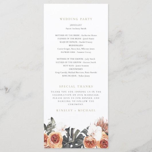 KINSLEY Boho Terracotta Floral Wedding Programme Menu (Achterkant)