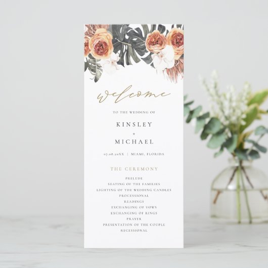 KINSLEY Boho Terracotta Floral Wedding Programme Menu (Staand voorkant)