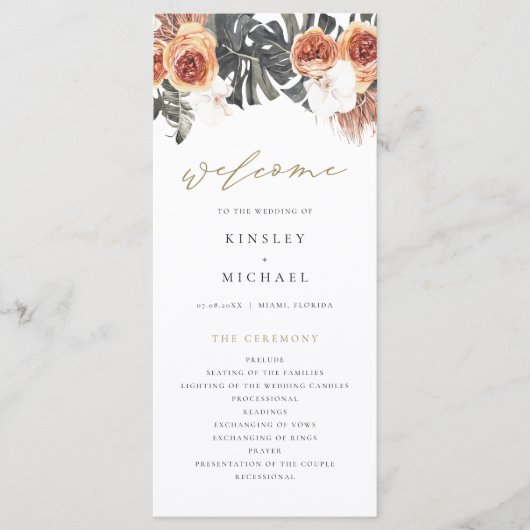 KINSLEY Boho Terracotta Floral Wedding Programme Menu (Voorkant)