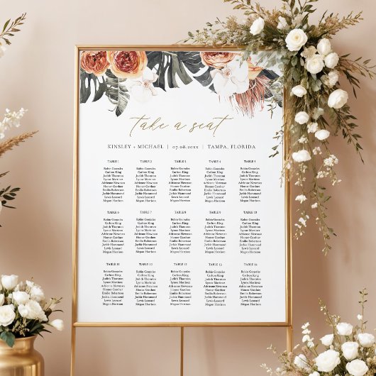 KINSLEY Boho Terracotta Palm Trouw Stoelenindeling Poster