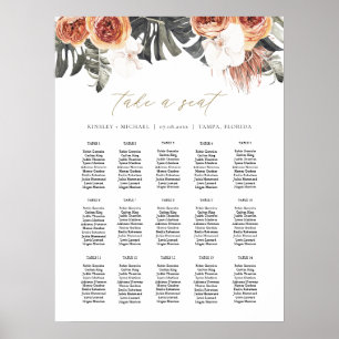 KINSLEY Boho Terracotta Palm Wedding Seding Chart Poster