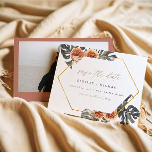 KINSLEY Boho Terracotta Photo Save the Date Invit Kaart