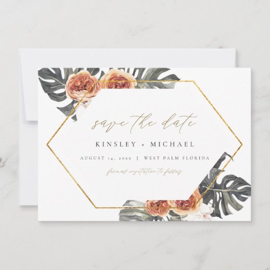 KINSLEY Boho Terracotta Photo Save the Date Invit Kaart (Voorkant)
