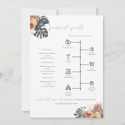 KINSLEY Boho Terracotta Tropical Wedding Tijdschem Kaart (Achterkant)