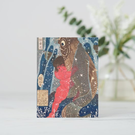 Kintoki zwaait de waterval op briefkaart (Staand voorkant)