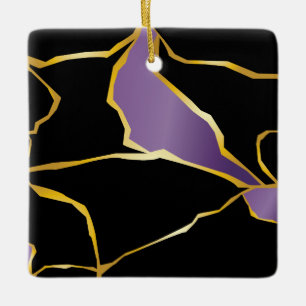 Kintsugi Amethyst Accents Ceramic Ornament. Keramisch Ornament