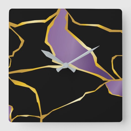 Kintsugi Amethyst Accents Vierkante Klok (Voorkant)