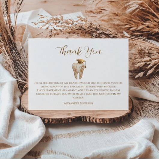 Kintsugi Floral Tooth Graduation Party Bedankkaart