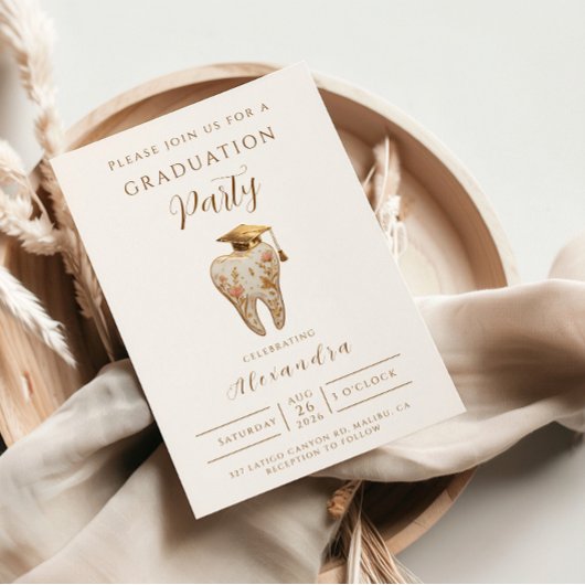 Kintsugi Floral Tooth Graduation Party Kaart