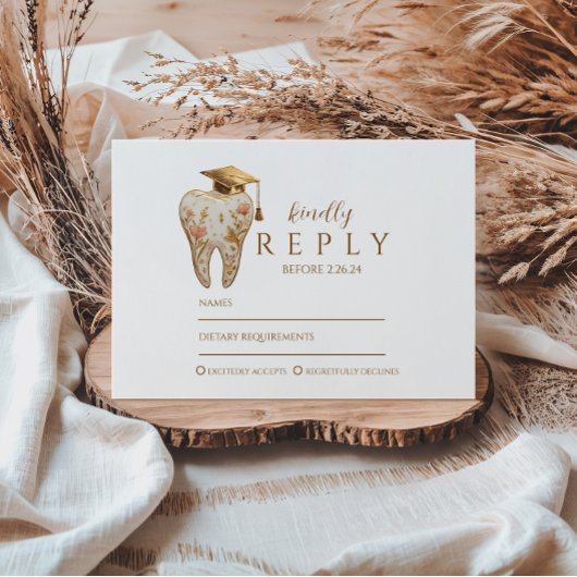 Kintsugi Floral Tooth Graduation Party RSVP Kaartje