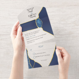 Kintsugi geïnspireerde blauwe kersenbloesems  all in one uitnodiging