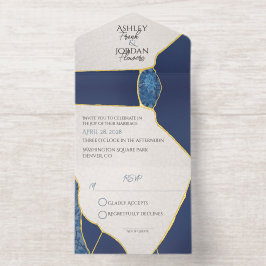 Kintsugi geïnspireerde blauwe kersenbloesems all in one uitnodiging