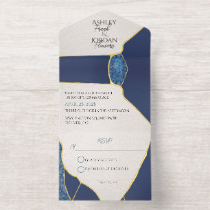 Kintsugi geïnspireerde blauwe kersenbloesems all in one uitnodiging