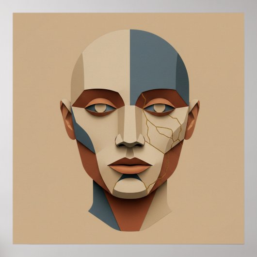 Kintsugi Muse: Abstract Papier-Beeldhouwwerk Portr Poster (Voorkant)