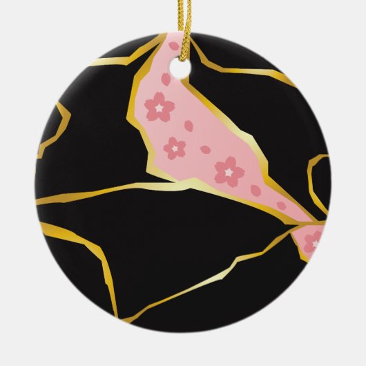 Kintsugi-ornament met kersenbloesemaccenten keramisch ornament (Voorkant)