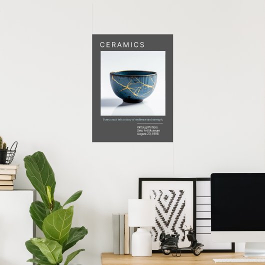 Kintsugi Pottery Poster Series | Grijs (Thuiskantoor)