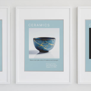 Kintsugi Pottery Poster Series Zacht blauw