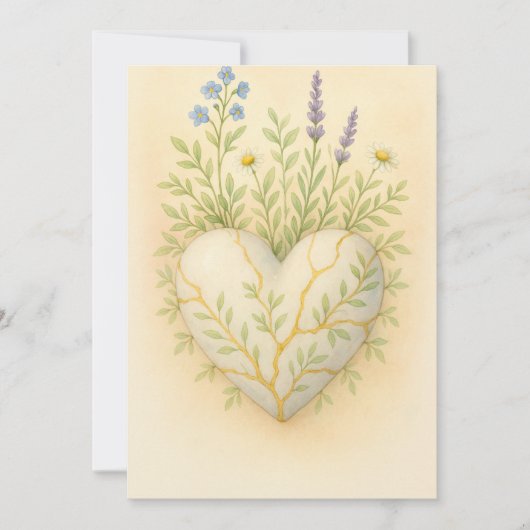 Kintsugi Wildflower Heart Watercolor Bedankkaart (Voorkant)