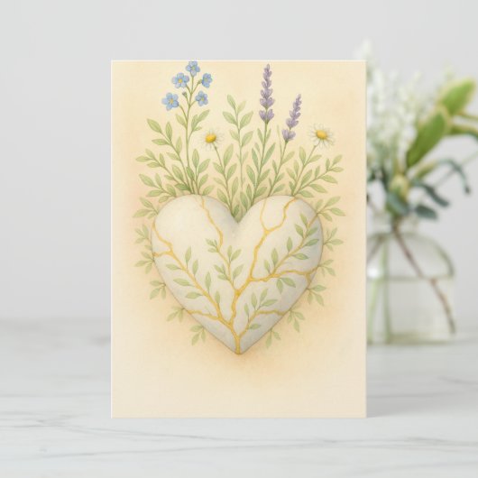 Kintsugi Wildflower Heart Watercolor Bedankkaart (Staand voorkant)
