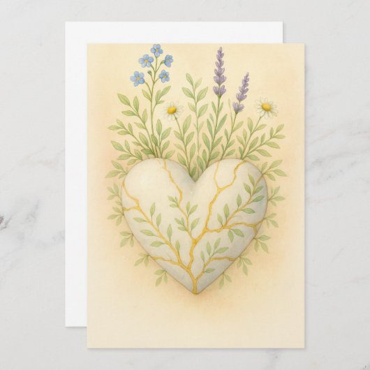 Kintsugi Wildflower Heart Watercolor Bedankkaart (Voorkant / Achterkant)
