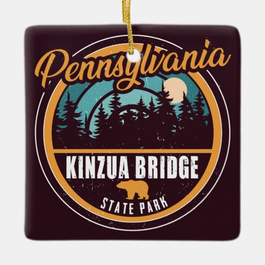 Kinzua Bridge State Park Pennsylvania Retro Badge Keramisch Ornament (Voorkant)