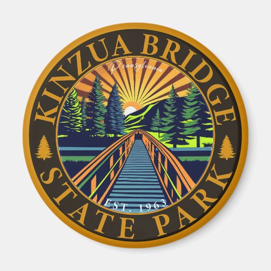 Kinzua Bridge State Park Pennsylvania Retro Badge Magneet (Voorkant)
