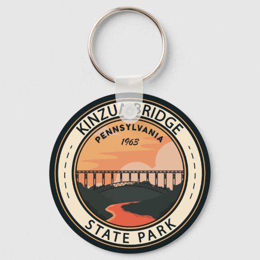 Kinzua Bridge State Park Pennsylvania Retro Badge Sleutelhanger (Voorkant)