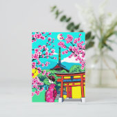 Kioto, Japan Cherry Blossom Geisha Art Travel Briefkaart (Staand voorkant)