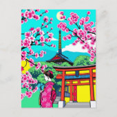 Kioto, Japan Cherry Blossom Geisha Art Travel Briefkaart (Voorkant)