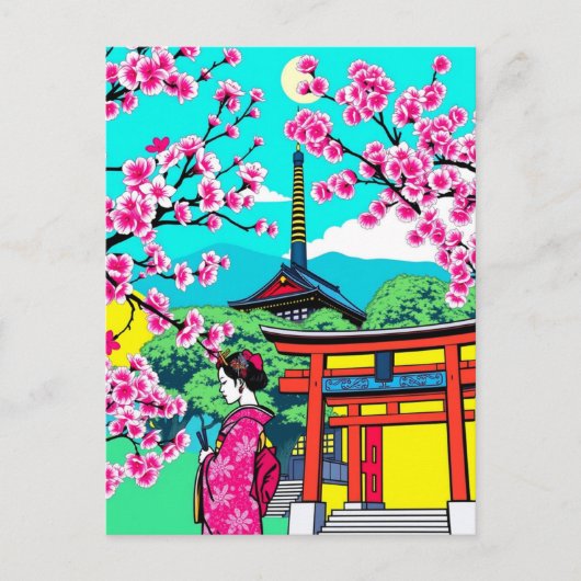 Kioto, Japan Cherry Blossom Geisha Art Travel Briefkaart (Voorkant)