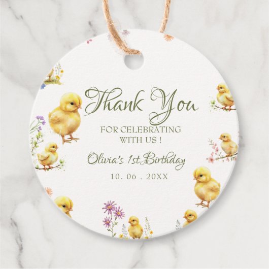 Kip 1e verjaardag Boerderij Bedankt Verjaardag Bedankjes Labels (Voorkant)