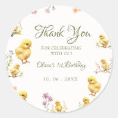 Kip 1e verjaardag Boerderij Bedankt Verjaardag Ronde Sticker (Voorkant)