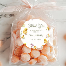 Kip 1e verjaardag Boerderij Bedankt Verjaardag Ronde Sticker