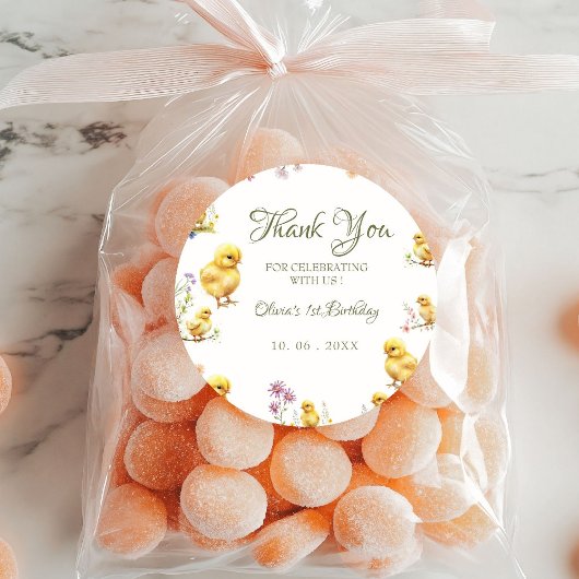 Kip 1e verjaardag Boerderij Bedankt Verjaardag Ronde Sticker