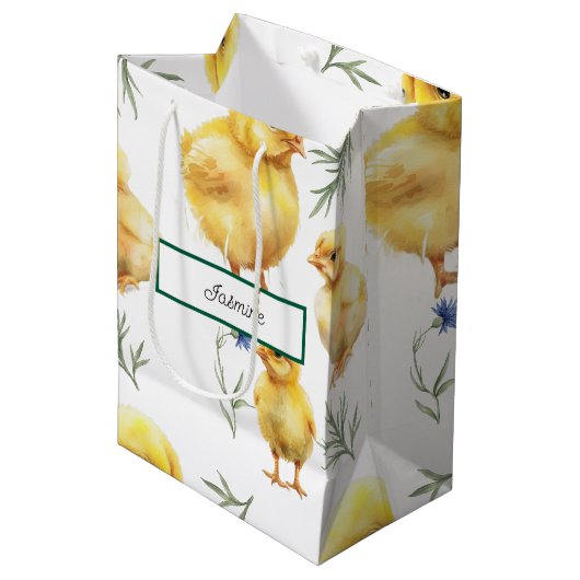 Kip 1e verjaardag Boerderij Verjaardag Medium Cadeauzakje (Voorkant Gekanteld)