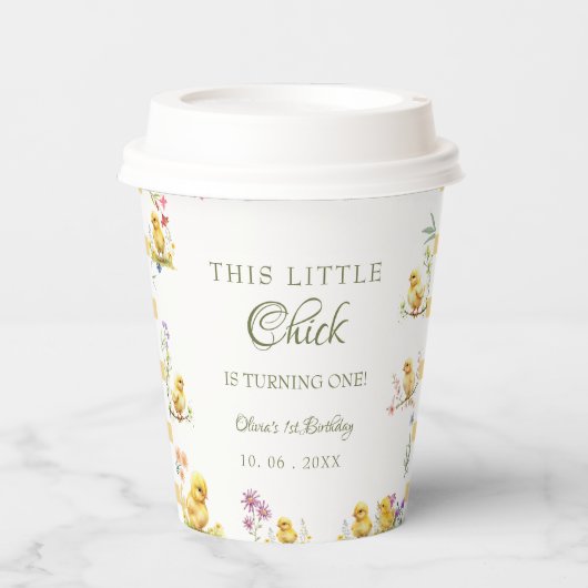 Kip 1e verjaardag Dit kuiken is één verjaardag Papieren Bekers (Voorkant)
