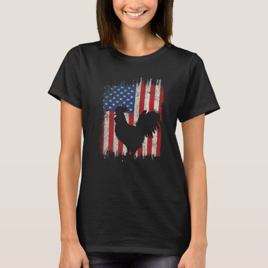 Kip 4 juli Rooster American Flag Patrioti T-shirt (Voorkant)