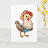 Kip als boer met hoed kaart (Gele Bloem)