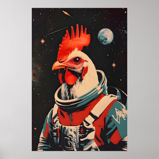 Kip Astronaut Poster, Kip Retro Print (Voorkant)