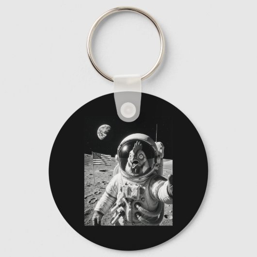 Kip Astronaut Selfie Op De Maan Grappige Kip Sleutelhanger (Voorkant)