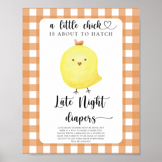 kip baby shower - Late night luiers spel Poster (Voorkant)