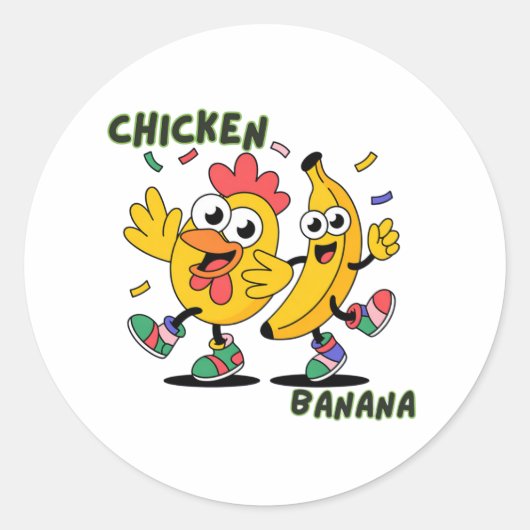 KIP BANAAN DANS RONDE STICKER (Voorkant)