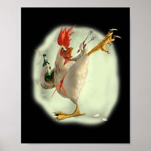 Kip Bier Karate Kick Cool Kip Grappige Kip Poster (Voorkant)