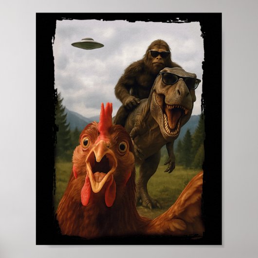 Kip Bigfoot T-rex Ufo Selfie  Poster (Voorkant)